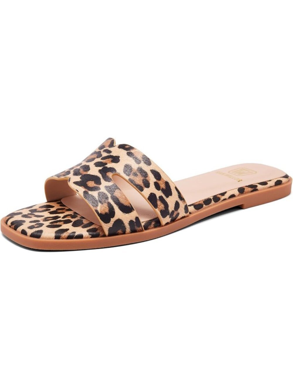Women's Leopard Flat Comfortable Slide Fashion Square Open Toe Slip Beach Sandal